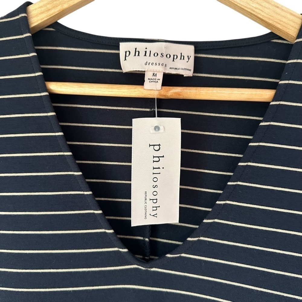 Philosophy Striped Bodycon Dress, Navy with Cream Stripes, Medium, NWT - Picture 2 of 7